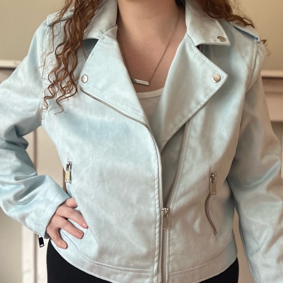Outer Edge Jackets & Blazers - Outer Edge Ice Blue Faux Suede Edgy Moto Jacket Sz XL